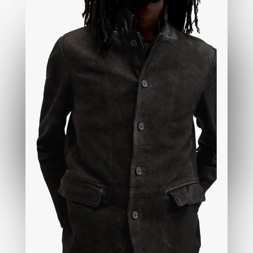 All Saints Survey Double Layer Suede Dark Gray Green Blazer Jacket | M - Picture 6 of 14